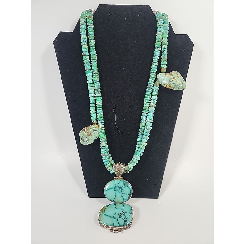 Sterling Silver Southwestern Turquoise Beaded And Pendant Necklace